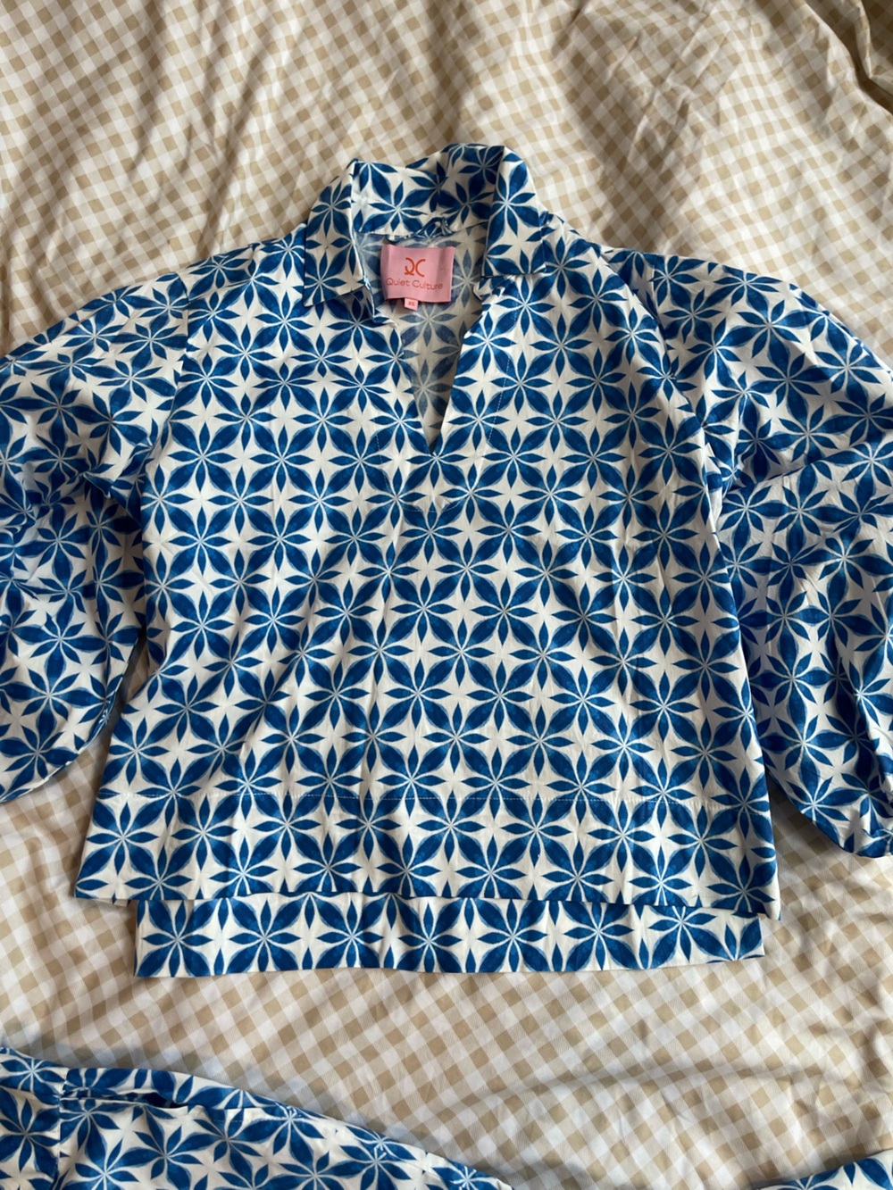 Quiet Culture Blue & White Printed Two-Piece Set — Size XS